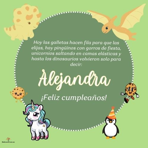 Imagen de feliz cumpleaños para Alejandra: «Hoy las galletas hacen fila para que las elijas, hay pingüinos con gor…»