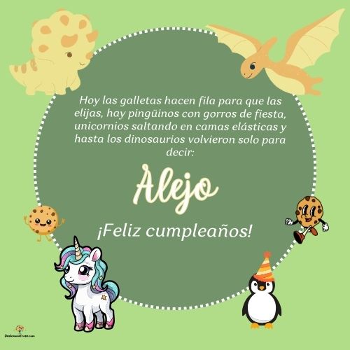 Imagen de feliz cumpleaños para Alejo: «Hoy las galletas hacen fila para que las elijas, hay pingüinos con gor…»