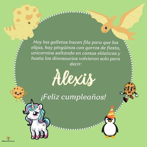 Imagen de feliz cumpleaños para Alexis: «Hoy las galletas hacen fila para que las elijas, hay pingüinos con gor…»