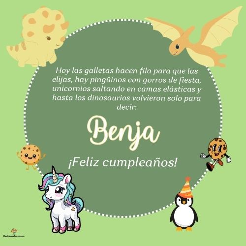 Imagen de feliz cumpleaños para Benja: «Hoy las galletas hacen fila para que las elijas, hay pingüinos con gor…»