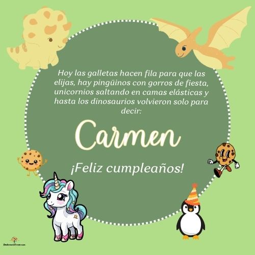 Imagen de feliz cumpleaños para Carmen: «Hoy las galletas hacen fila para que las elijas, hay pingüinos con gor…»