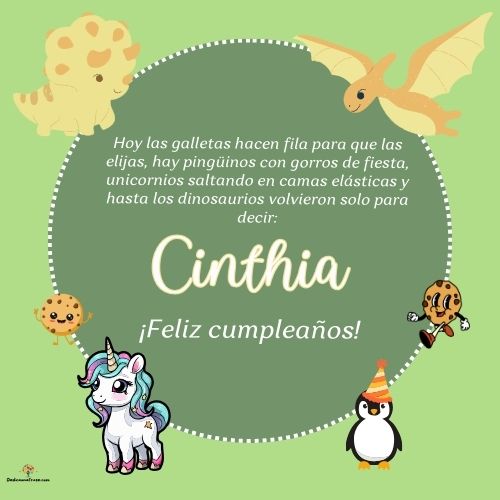 Imagen de feliz cumpleaños para Cinthia: «Hoy las galletas hacen fila para que las elijas, hay pingüinos con gor…»