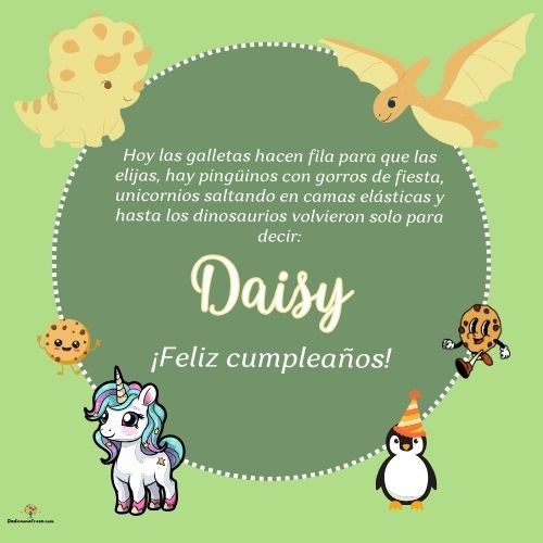 Imagen de feliz cumpleaños para Daisy: «Hoy las galletas hacen fila para que las elijas, hay pingüinos con gor…»