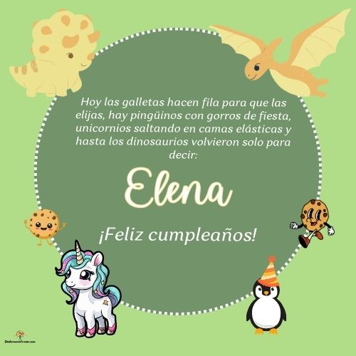 Imagen de feliz cumpleaños para Elena: «Hoy las galletas hacen fila para que las elijas, hay pingüinos con gor…»