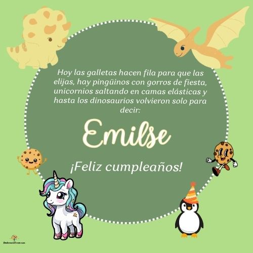 Imagen de feliz cumpleaños para Emilse: «Hoy las galletas hacen fila para que las elijas, hay pingüinos con gor…»