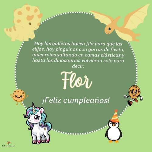 Imagen de feliz cumpleaños para Flor: «Hoy las galletas hacen fila para que las elijas, hay pingüinos con gor…»