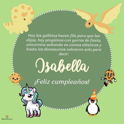 Imagen de feliz cumpleaños para Isabella: «Hoy las galletas hacen fila para que las elijas, hay pingüinos con gor…»