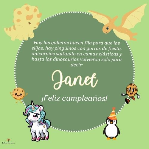 Imagen de feliz cumpleaños para Janet: «Hoy las galletas hacen fila para que las elijas, hay pingüinos con gor…»