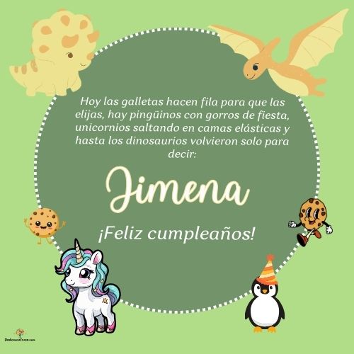 Imagen de feliz cumpleaños para Jimena: «Hoy las galletas hacen fila para que las elijas, hay pingüinos con gor…»