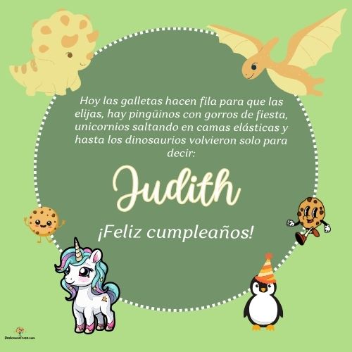 Imagen de feliz cumpleaños para Judith: «Hoy las galletas hacen fila para que las elijas, hay pingüinos con gor…»