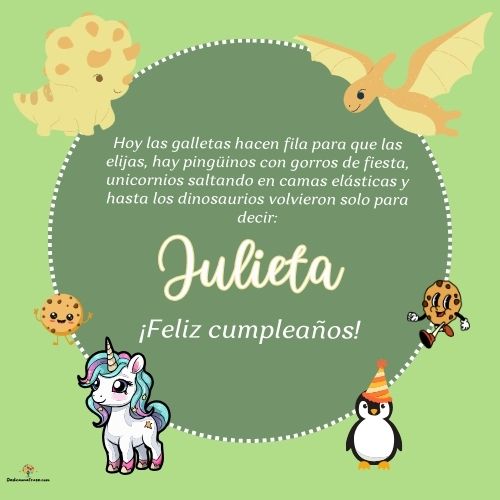 Imagen de feliz cumpleaños para Julieta: «Hoy las galletas hacen fila para que las elijas, hay pingüinos con gor…»