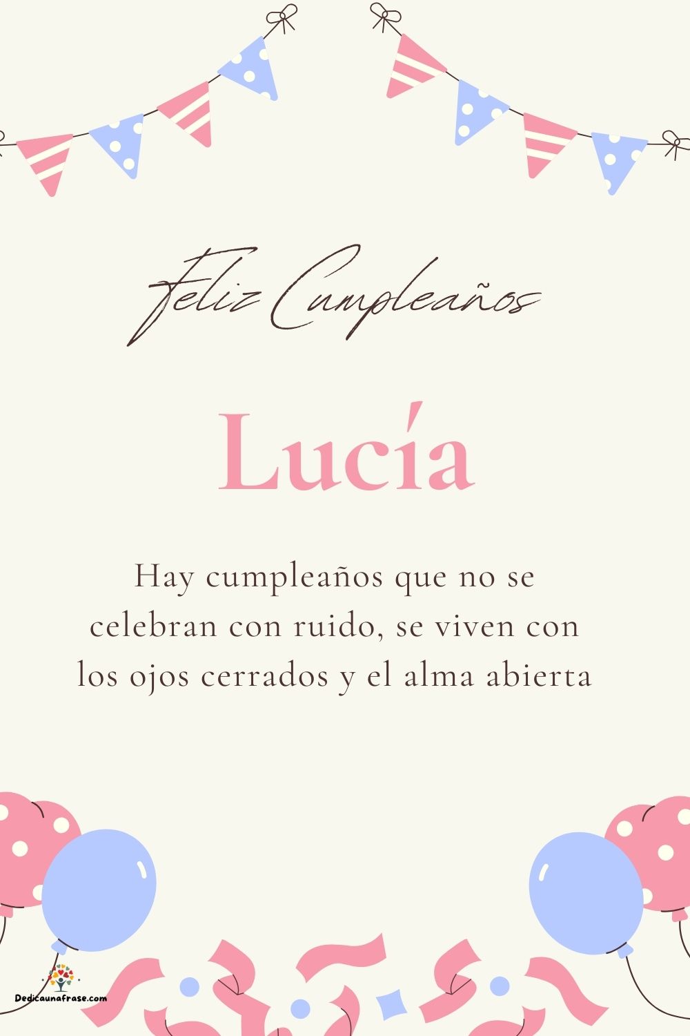 Imagen de feliz cumpleaños para Lucía: «Hay cumpleaños que no se celebran con ruido, se viven con los ojos cer…»