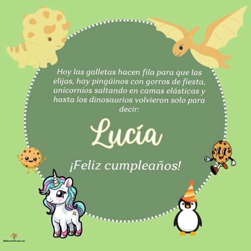 Imagen de feliz cumpleaños para Lucía: «Hoy las galletas hacen fila para que las elijas, hay pingüinos con gor…»
