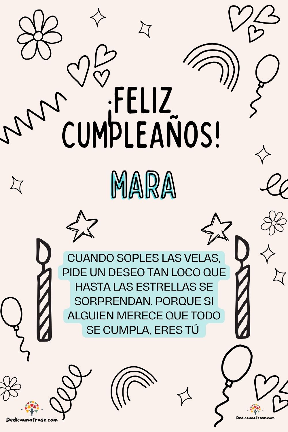Imagen de feliz cumpleaños para Mar: «Cuando soples las velas, pide un deseo tan loco que hasta las estrella…»