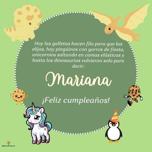 Imagen de feliz cumpleaños para Mariana: «Hoy las galletas hacen fila para que las elijas, hay pingüinos con gor…»