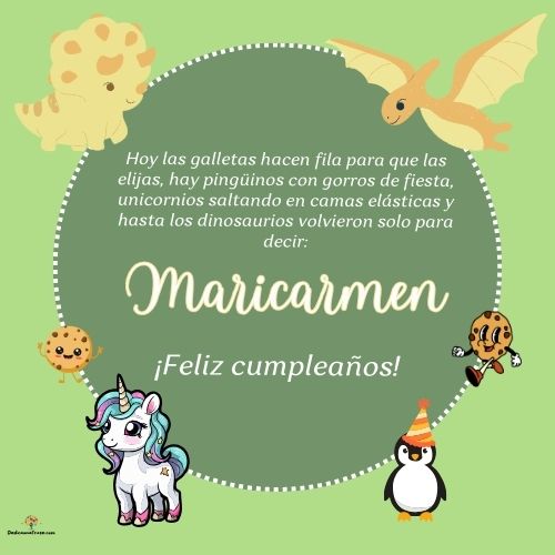 Imagen de feliz cumpleaños para Maricarmen: «Hoy las galletas hacen fila para que las elijas, hay pingüinos con gor…»