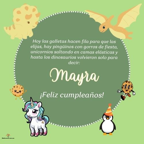Imagen de feliz cumpleaños para Mayra: «Hoy las galletas hacen fila para que las elijas, hay pingüinos con gor…»