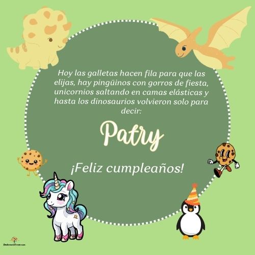 Imagen de feliz cumpleaños para Patry: «Hoy las galletas hacen fila para que las elijas, hay pingüinos con gor…»