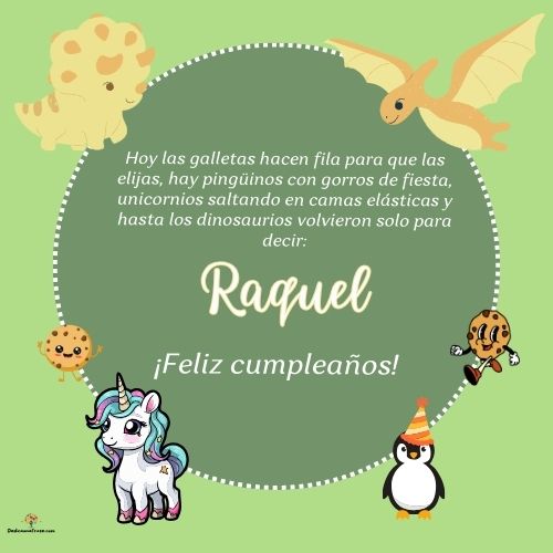 Imagen de feliz cumpleaños para Raquel: «Hoy las galletas hacen fila para que las elijas, hay pingüinos con gor…»