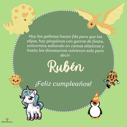 Imagen de feliz cumpleaños para Rubén: «Hoy las galletas hacen fila para que las elijas, hay pingüinos con gor…»