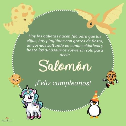 Imagen de feliz cumpleaños para Salomón: «Hoy las galletas hacen fila para que las elijas, hay pingüinos con gor…»