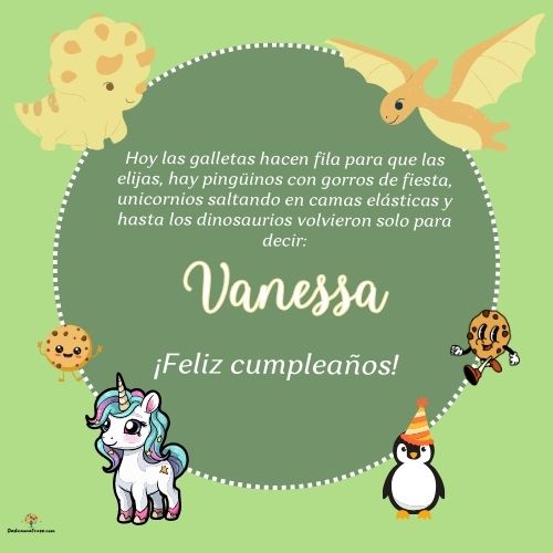 Imagen de feliz cumpleaños para Vanessa: «Hoy las galletas hacen fila para que las elijas, hay pingüinos con gor…»