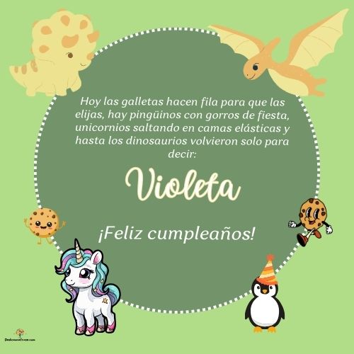 Imagen de feliz cumpleaños para Violeta: «Hoy las galletas hacen fila para que las elijas, hay pingüinos con gor…»